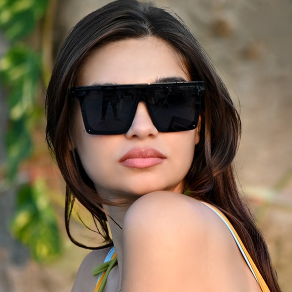 Luxury Square Oversized Sunglasses Women Fashion Y2K Flat Top Large Black Frame - Picture 2 of 5